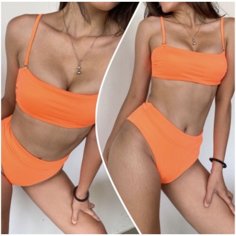 Bikini hai mảnh cạp cao có đệm ngực mầu cam