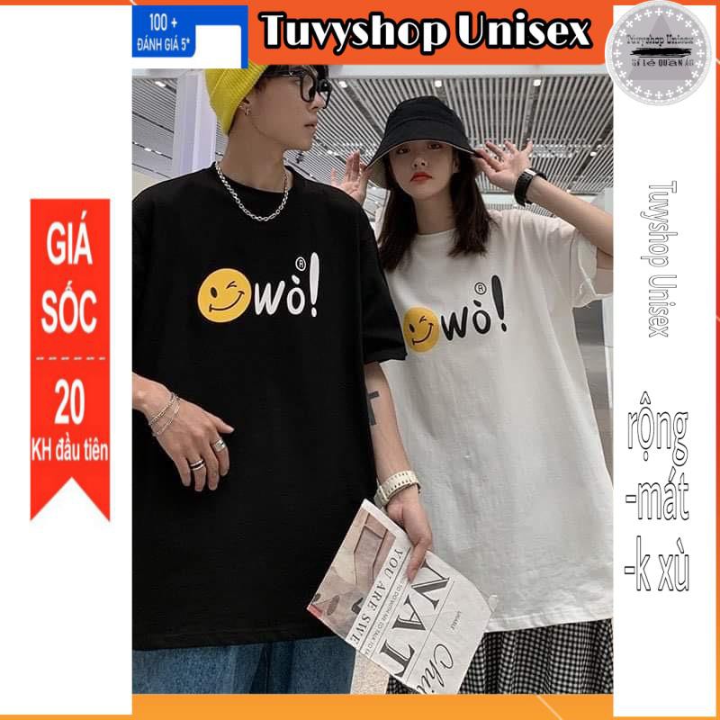 Áo thun nữTUVYSHOP Áo đôi mặt cười WO HD6 cotton co giãn mát hút mồ hôi in 3D-áo thun hai màu đen trắng 3 size S M L