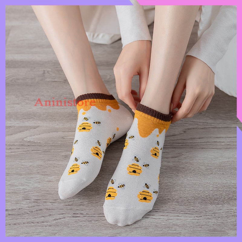 Tất cổ ngắn, vớ cổ ngắn nữ họa tiết ONG VÀNG phong cách HÀN QUỐC (TP CN 007 – Aninistore)