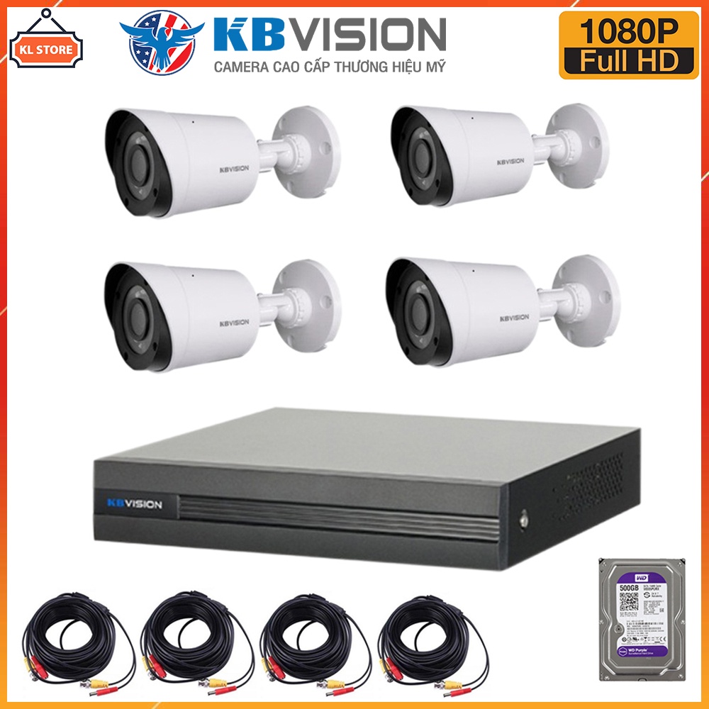 Bộ Camera Quan Sát KBVision 4 Kênh Full HD - Hàng Chính Hãng