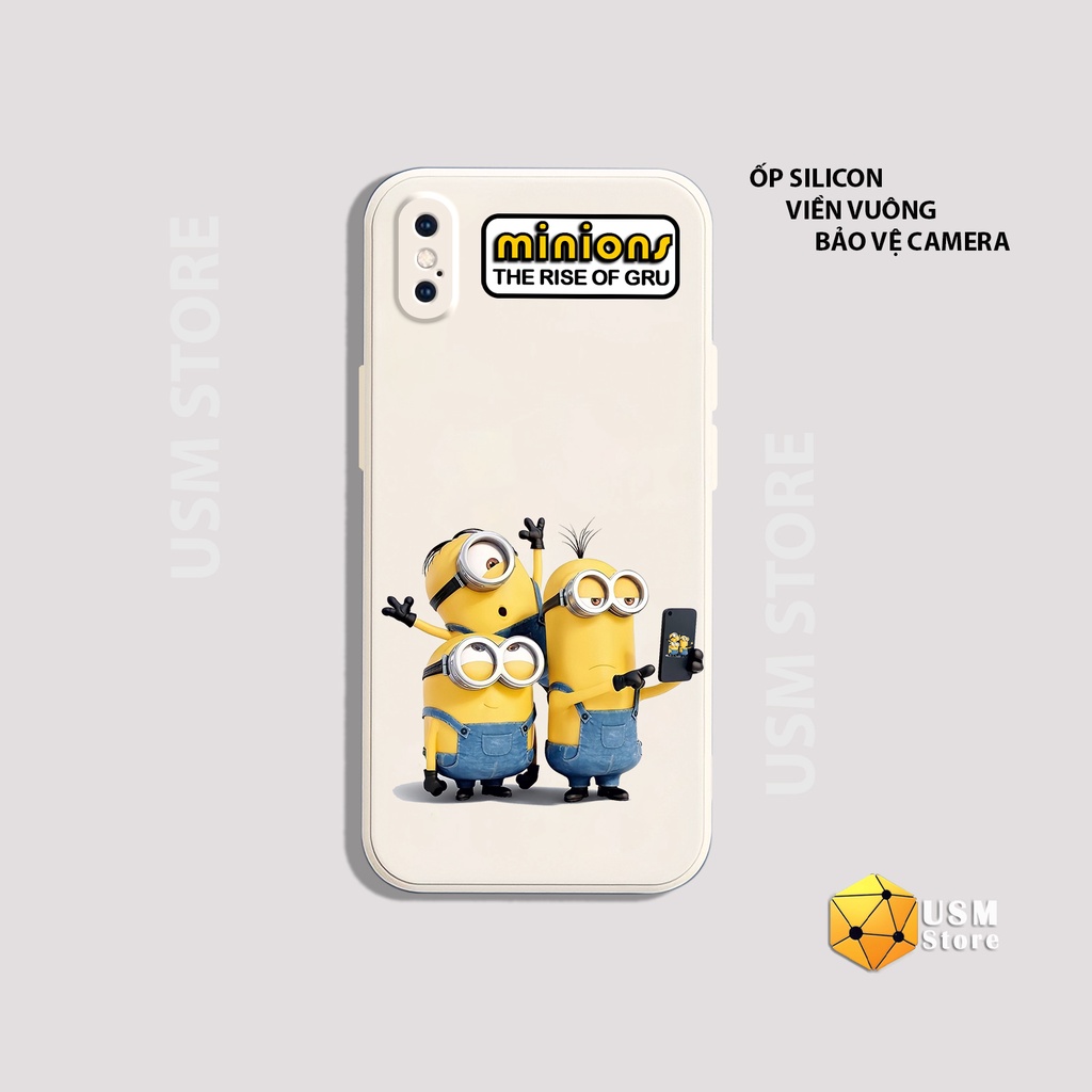 Ốp điện thoại iphone 6/6s/6 plus/7/7 plus/8/8plus/X/XS/XSmax/XR viền vuông có cạnh bảo vệ camera, in hình Minions