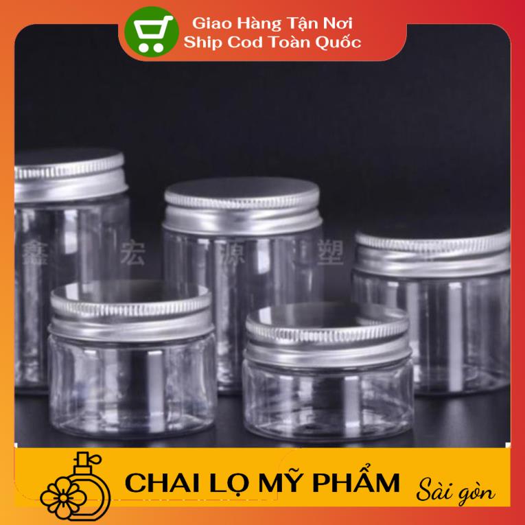 Hủ Đựng Kem ❤ SIÊU RẺ ❤ Hũ nhựa pet Trong Nắp Nhôm 50g 100g 200g 250g đựng mỹ phẩm, thực phẩm, đồ khô, ngũ cốc