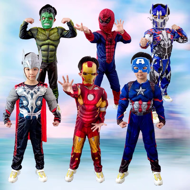 Bộ Quần Áo Hóa Trang Halloween Cosplay Captain America, Ironman, Hulk Cho Bé - Trang phục Halloween Trẻ Em Siêu Ngầu