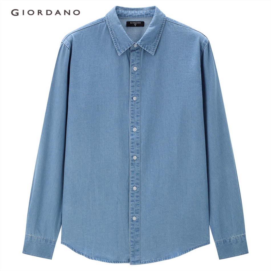 Áo sơ mi denim GIORDANO 13042882 dài tay đã được giặt sạch thời trang thường ngày cho nam