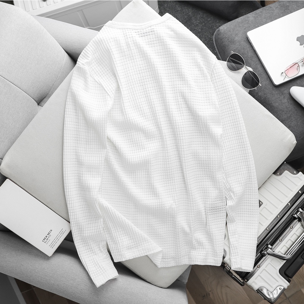 Áo Sơ Mi Nam Henley Front Pock White , Chất Cotton Thoải Mái , SM006007,SOMEHOW