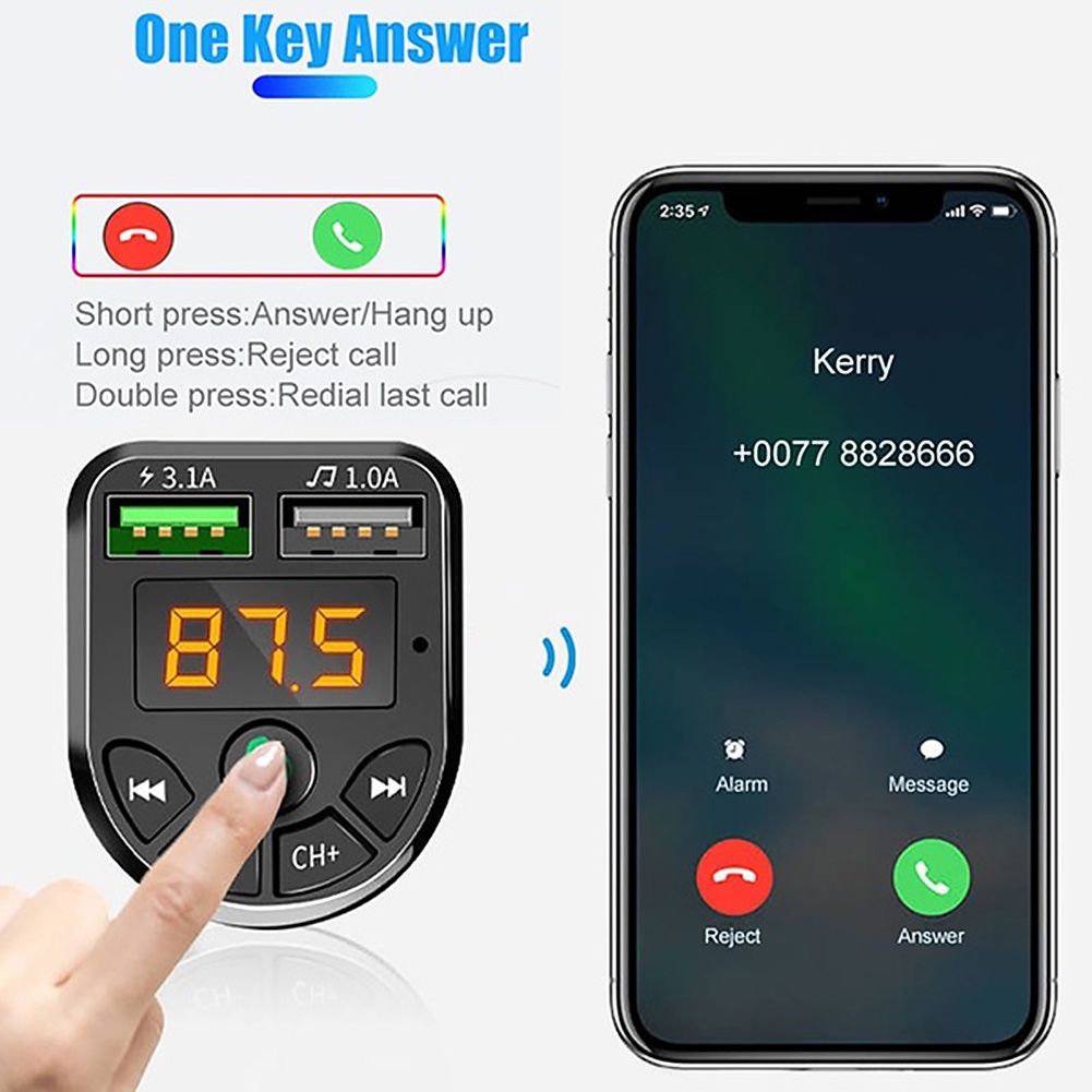 Tẩu Sạc Điện Thoại / Máy Nghe Nhạc MP3 FM Hai Cổng USB Bluetooth 5.0 Cho Xe Hơi