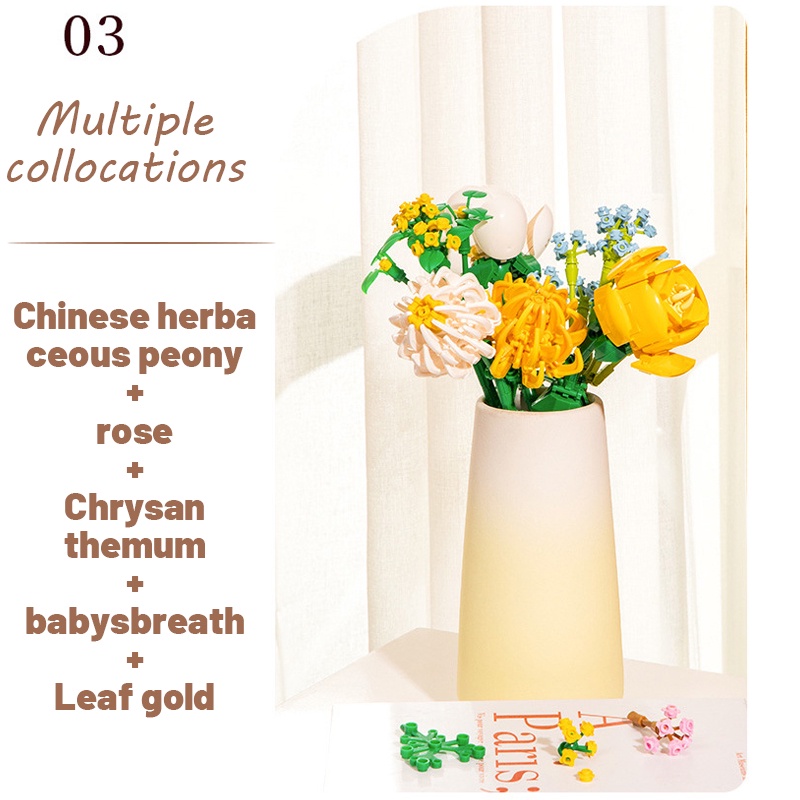 Đồ Chơi Lắp Ráp Hình Hoa Hồng / Hoa Nhài / Hoa Nhài Tương Thích Với Ngày Lễ Tình Nhân DIY