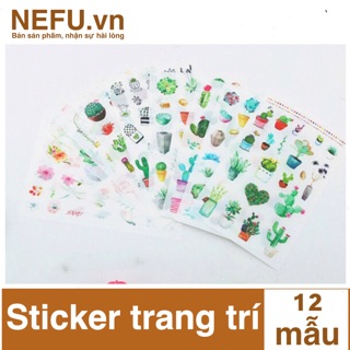 [NEFU] Combo 20-50 hình dán sticker màu nước vẽ trang trí hoa lá cây cỏ xương rồng sổ tay sổ nhật ký sổ planner