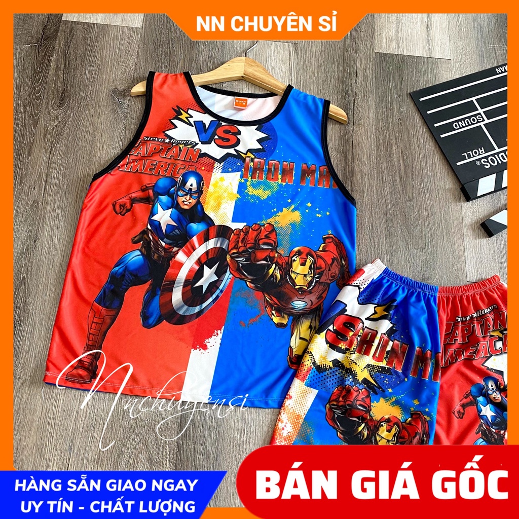 Đồ bộ SÁT NÁCH - 3 LỖ cho bé mặc nhà size 5kg - 47kg chất thun mềm mát in SIÊU NHÂN hoạt hình dễ thương DBRBSN FULL SIZE