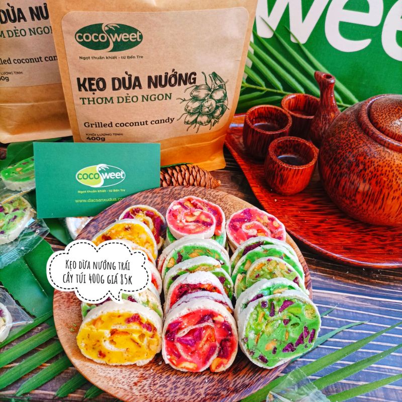 Kẹo dừa nướng Cocosweet - nhiều trái cây & hạt ngũ cốc - rất ít ngọt