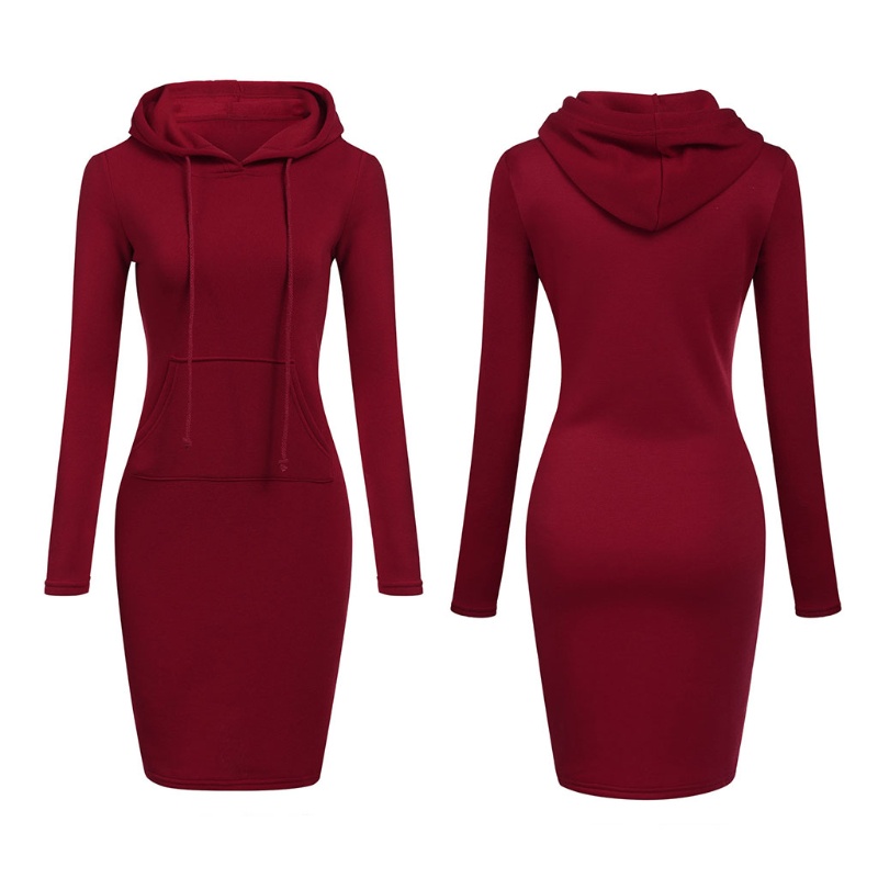 Xiangbao Đầm Hoodie Tay Dài Màu Trơn Phối Dây Rút Và Túi Thường Ngày Cho Nữ Jac