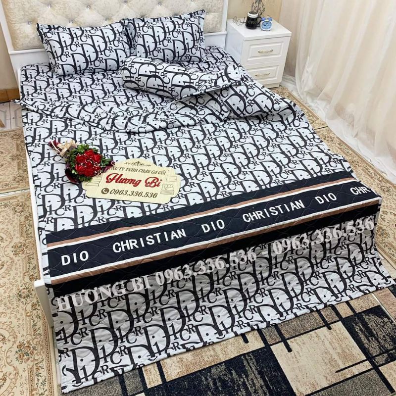 Trọn bộ 5 món chăn ga gối Poly set hè và set phao mẫu dio