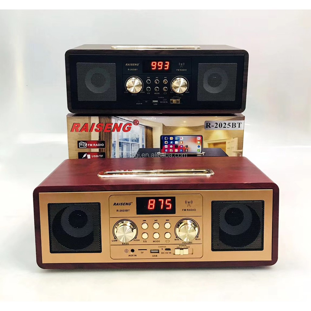 Loa Bluetooth Phong Cách Cổ Điển Raiseng R-2025bt, Thiết Kế Vỏ Gỗ Sang Trọng, Bass Trầm Ấm Công Suất Lớn.