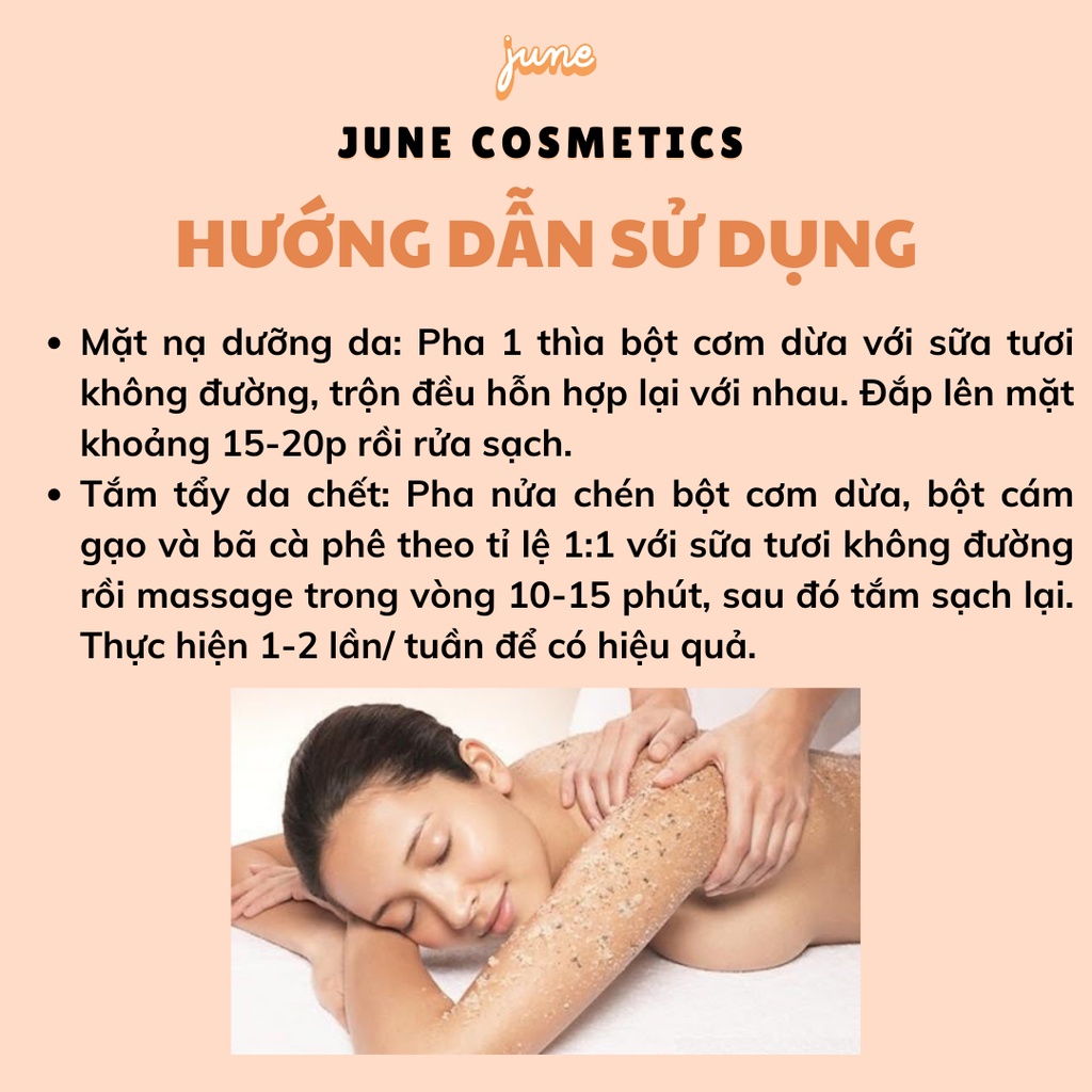 Bột cơm dừa tẩy da chết mịn màng June Cosmetics