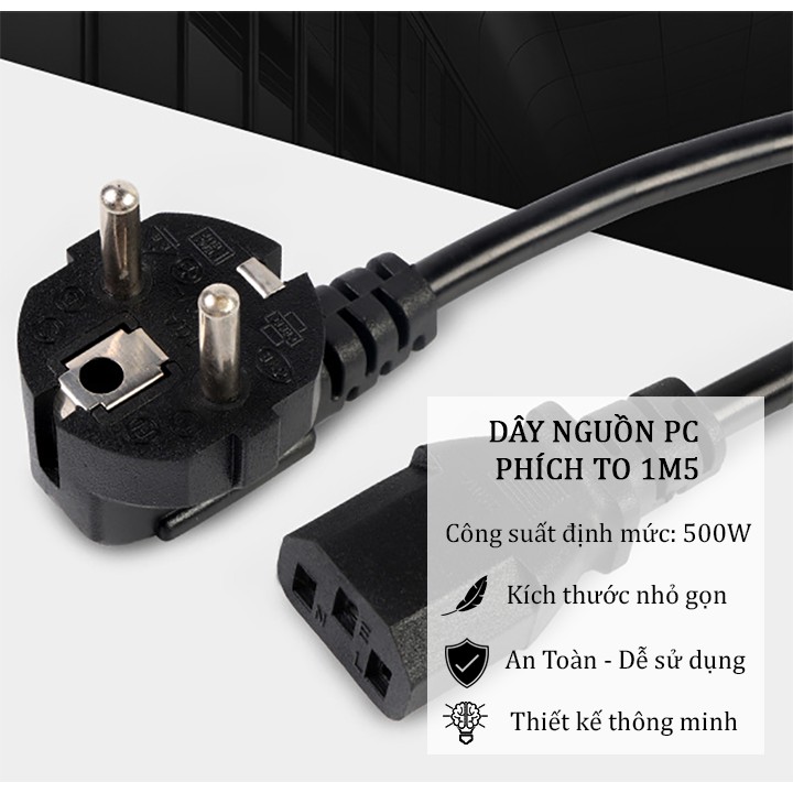 Dây nguồn máy tính bàn PC văn phòng nồi cơm điện 2 chấu 1,5m