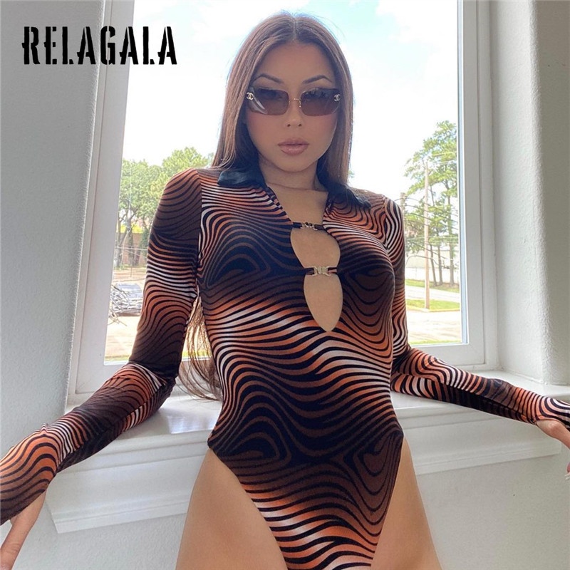 Jumpsuit Tay Dài Cổ Chữ V Kẻ Sọc Thời Trang Quyến Rũ Cho Nữ | BigBuy360 - bigbuy360.vn