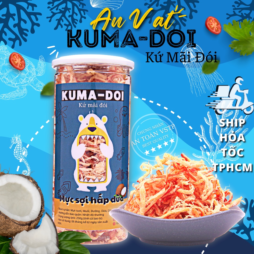 Đồ ăn vặt Khô mực hấp dừa xé sợi 300g KUMA-DOI ăn vặt tuổi thơ Sài Gòn ngon rẻ