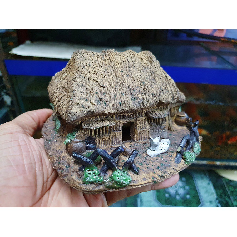NHÀ LÁ TRANG TRÍ HỒ CÁ NON BỘ 15x11x10cm