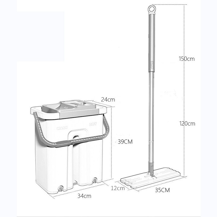 Cây lau nhà tự vắt thông minh gạt nước có thùng, chổi lau nhà xoay 360 độ đa năng FAMAHA