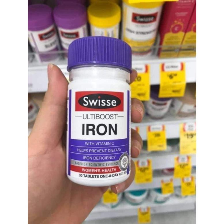 (ĐỦ BILL ẢNH CUỐI) CÓ SẴN- Sắt Swisse Ultiboost Iron với vitamin C, tảo xoắn 30 viên - Bổ sung sắt hữu cơ