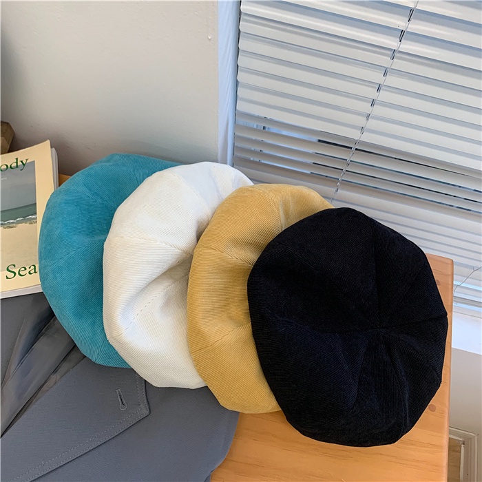 Mũ Beret Nhung Kẻ In Chữ Phong Cách Thời Trang Thu Đông Hàn Quốc