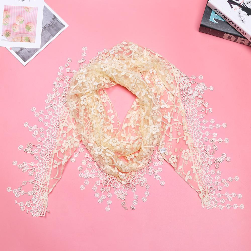 UPSTOPVN Khăn Choàng Cổ Chiffon Phối Ren Thêu Hoa Thời Trang