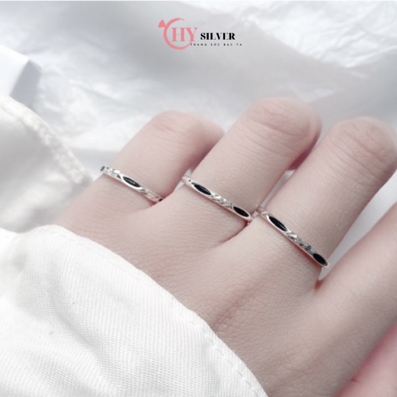 Nhẫn bạc ta viền đen may mắn nhẫn nam nữ đeo đôi đeo nhóm bạc ta size nhỏ size to