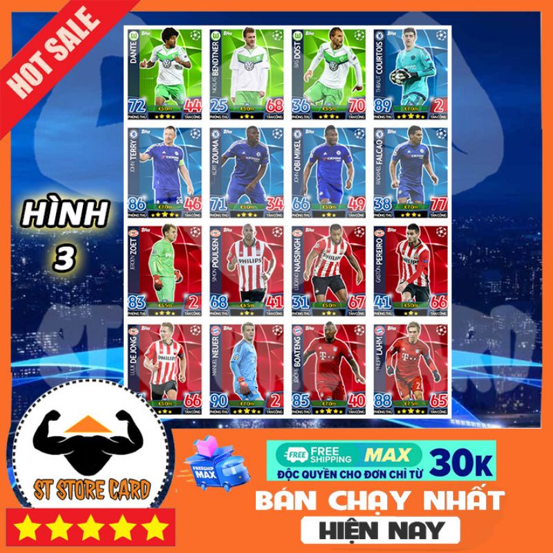 Thẻ cầu thủ bóng đá 2015/16 UCL size Poca Match Attax thẻ in custom ST STORE CARD