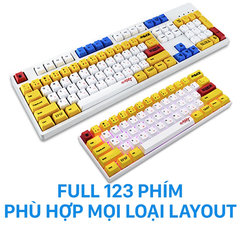 Keycap Yellow Gundam nhựa PBT cao cấp, Profile OEM, in Dye Sub 123 Nút