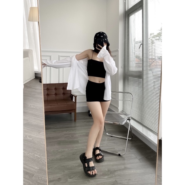 Áo ống hai dây sợi bún kiểu croptop thiết kế ôm eo vừa vặn