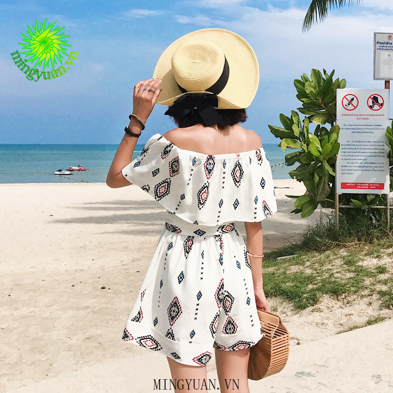 ( Mingyuan )New one-shoulder beach slim dress