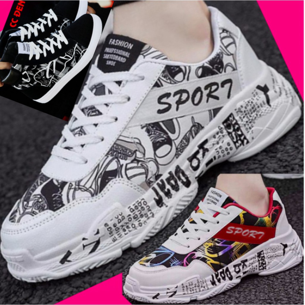 Giày Sneaker Nam thể thao màu trắng cổ cao cho học sinh phong cách Hàn Quốc TAKUTA mã HVC