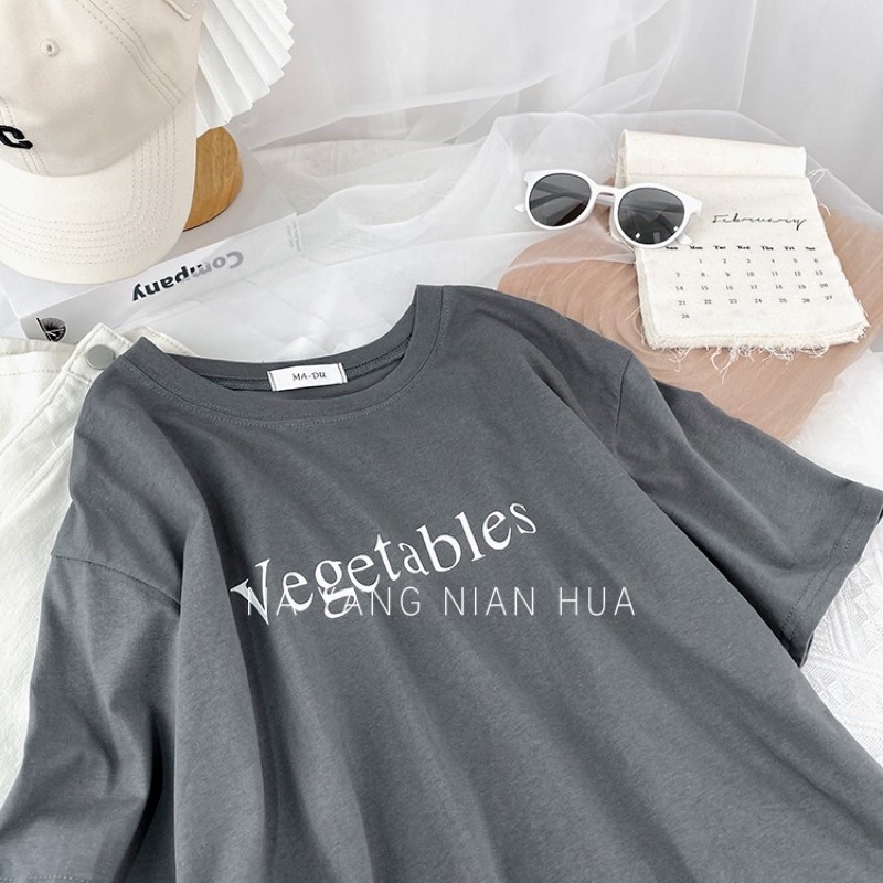 Áo phông 3158, áo thun tay lỡ form rộng chất cotton in chữ VEGE