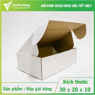 [Hộp Đẹp] 25 Hộp carton nắp gài hông size 30x20x10 màu trắng siêu sang