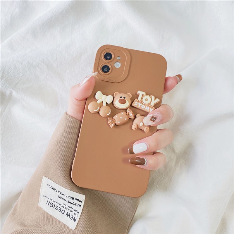 Ốp lưng iphone cạnh vuông bảo vệ camera gắn gấu toy 7plus x xsmax 11 11promax 12 12pro 12promax 13 13pro 13promax DT13