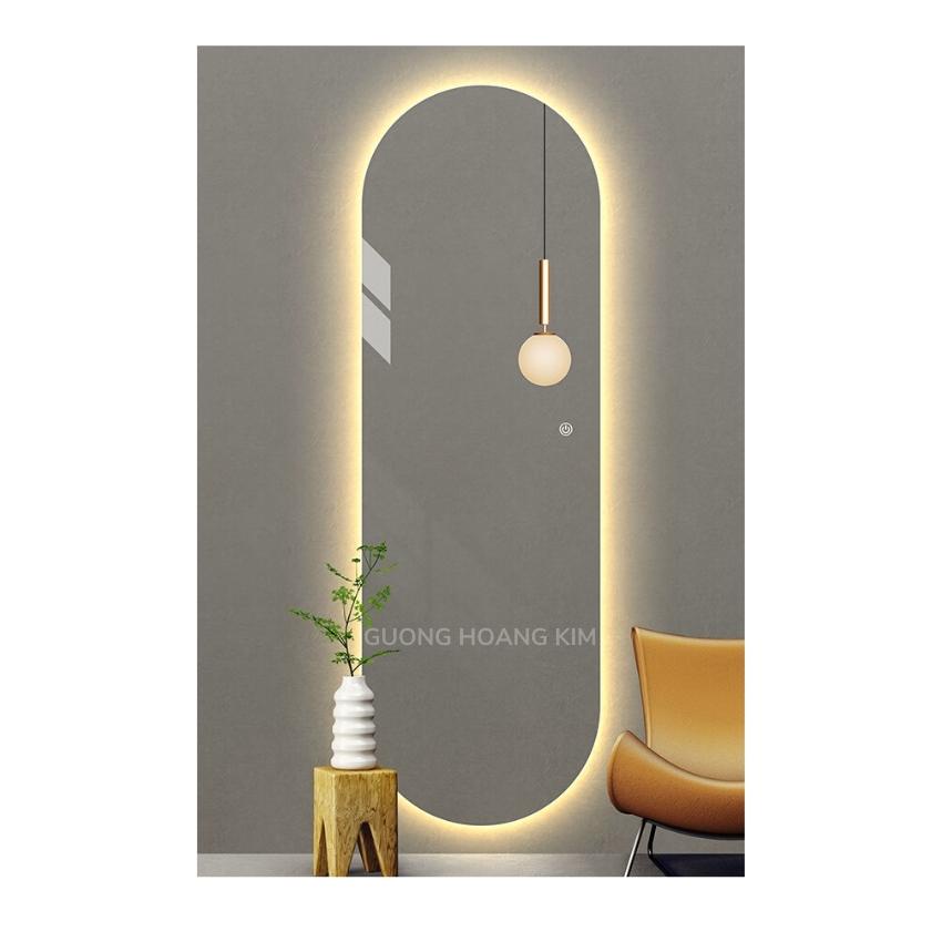 gương soi toàn thân treo tường, gương toàn thân có đèn led cảm ứng hình oval kích thước 50x160cm guonghoangkim HK1010