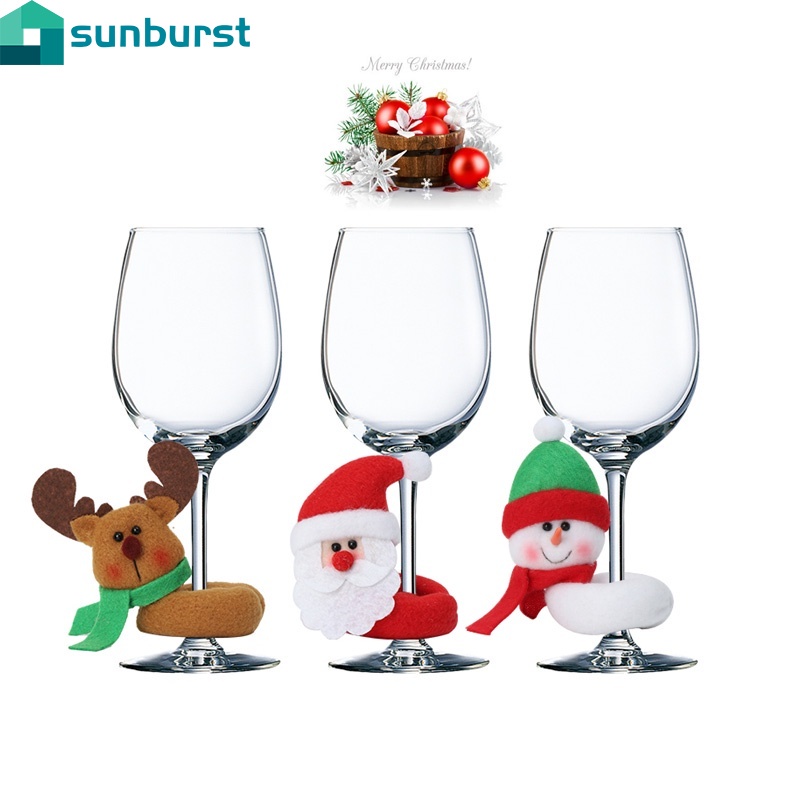 Phụ kiện trang trí ly rượu hình ông già noel / tuần lộc / người tuyết trang trí bàn tiệc năm mới giáng sinh