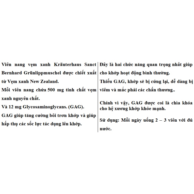 Vẹm xanh Sanct Bernhard GRUNLIPPMUSCHEL lọ 150 viên của Đức