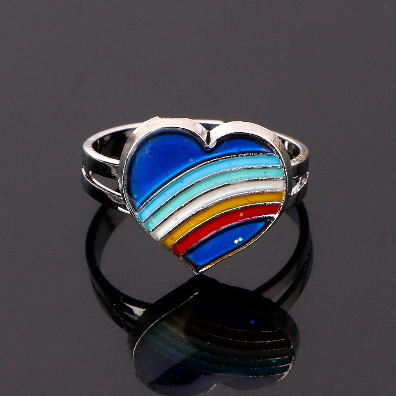 Nhẫn hình trái tim màu sắc cầu vồng tùy chỉnh kích thước cho nữ
