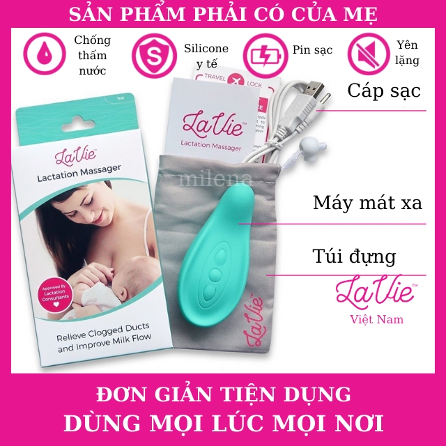 Combo Cương Sữa Sinh Lý Tắc Tia Sữa, Máy Massage Thông Tắc Tia Sữa Kích Thích Xuống Sữa Lavie và Cốc Hứng Sữa Naturebond