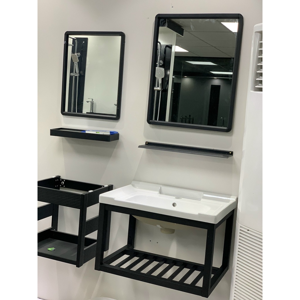 Bộ chậu tủ lavabo mini  gương vuông kèm phụ kiện cho nhà vệ sinh nhỏ