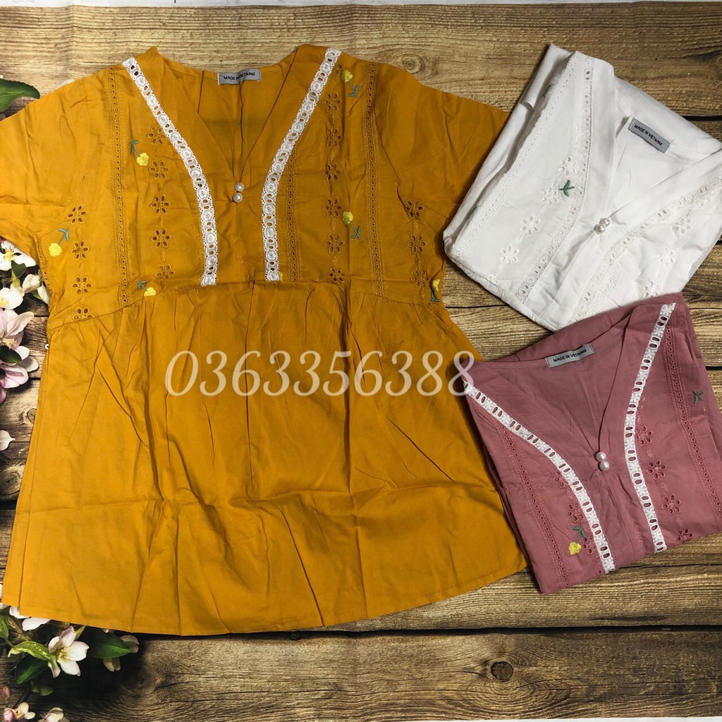 Áo bầu họa tiết hoa có viền A096( kèm ảnh thật)