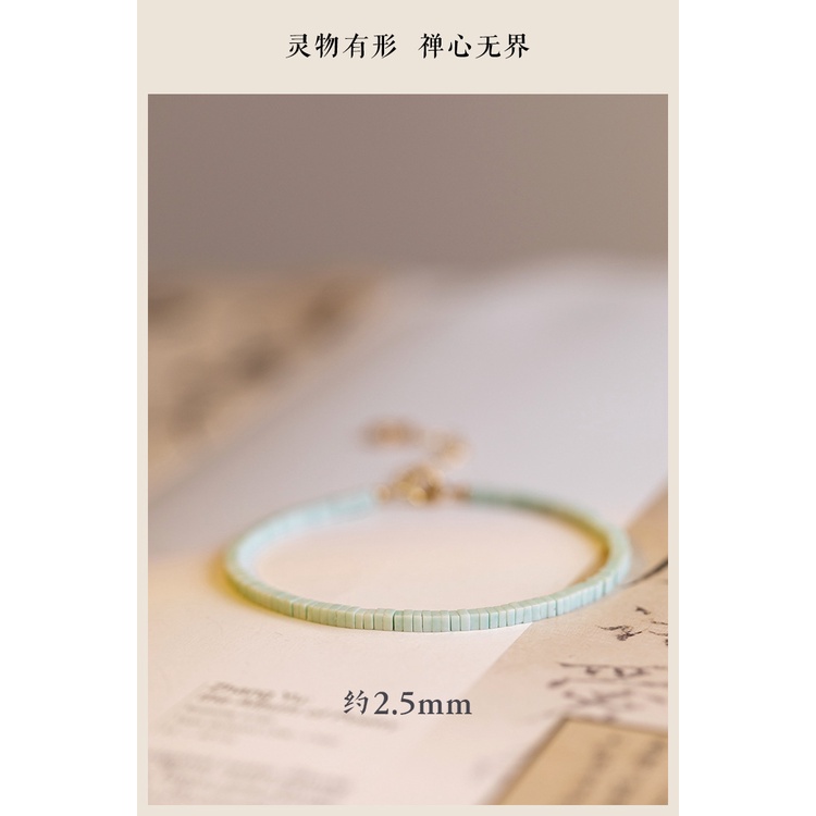 [Hàng Mới Về] Vòng Đeo Tay Đính Đá Ngọc Lam Màu Xanh Lá Cây Phong Cách Retro Mùa Hè Cho Nữ