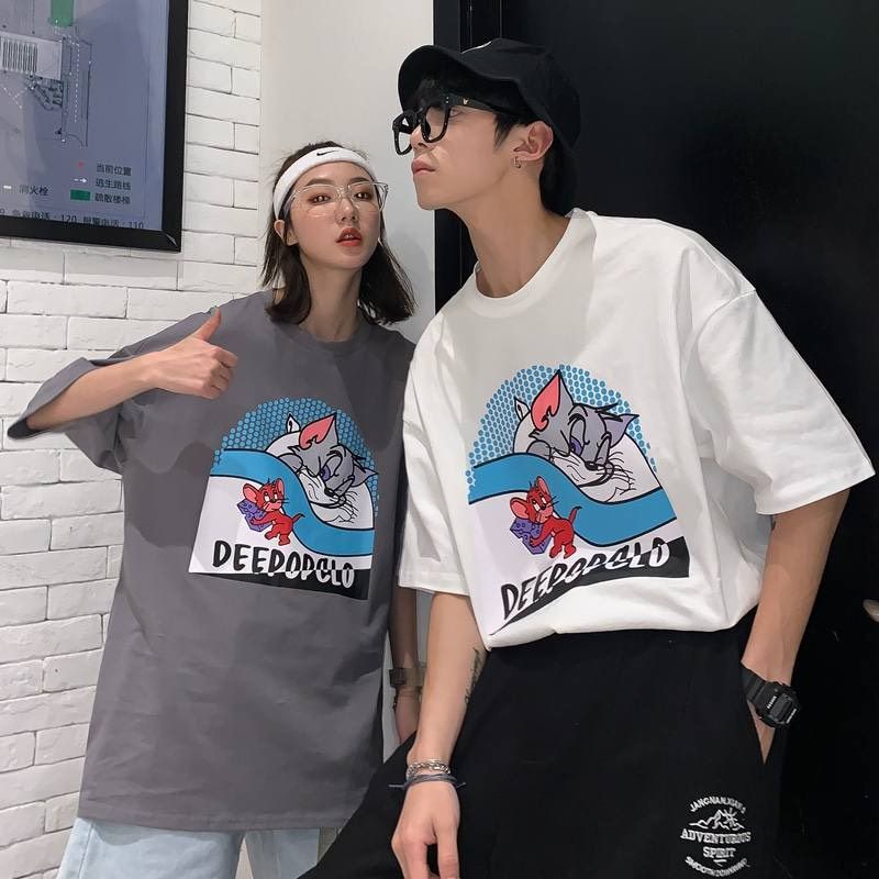 Áo thun tay lỡ unisex mèo chuột Deedopglo