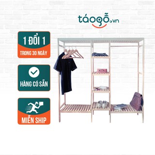Tủ/kệ treo quần áo 3 ngăn gỗ thông Táo gỗ Decor nhập khẩu cao cấp KT 130x38x150