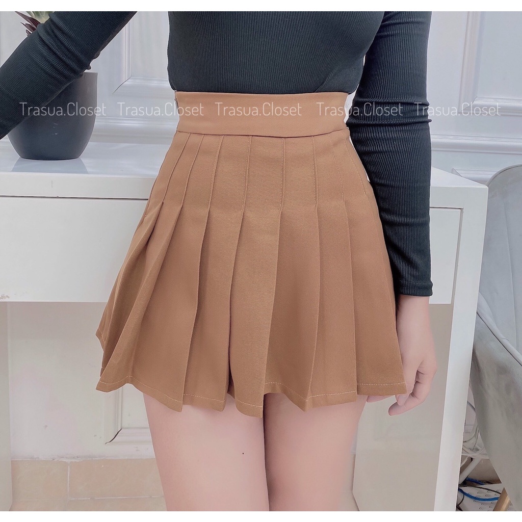 Chân váy tennis xếp ly dáng ngắn chữ A Trasua Closet nhiều màu trắng nâu café ulzzang trẻ trung phong cách thể thao | BigBuy360 - bigbuy360.vn