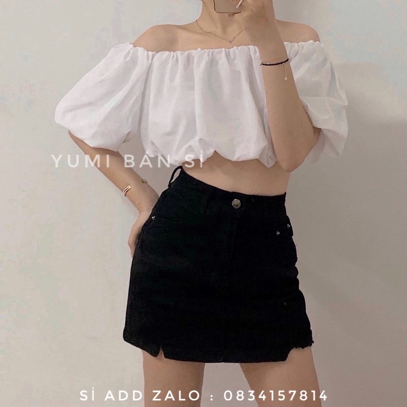 Áo Croptop Tay Bí Trễ Vai 2 lớp siêu xinh xắn YUMI BÁN SỈ