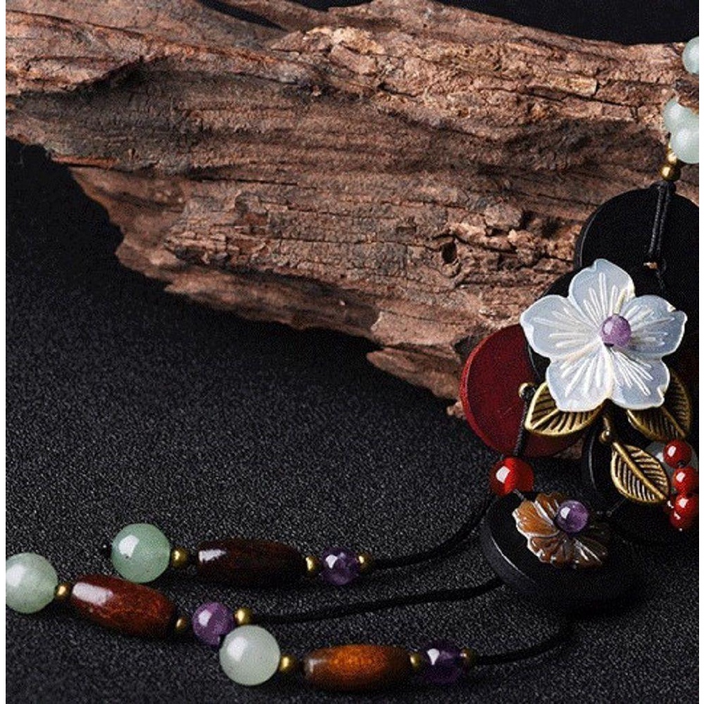 Dây Chuyền Dân Tộc Màu Tím 1 Cái|Vòng Cổ Gỗ Japis Aventurine