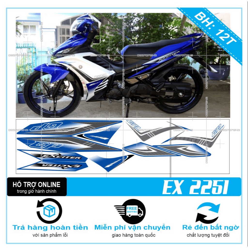 TEM RỜI EX 2011 ZIN TRẮNG XANH GP -- SHIN DECAL 2