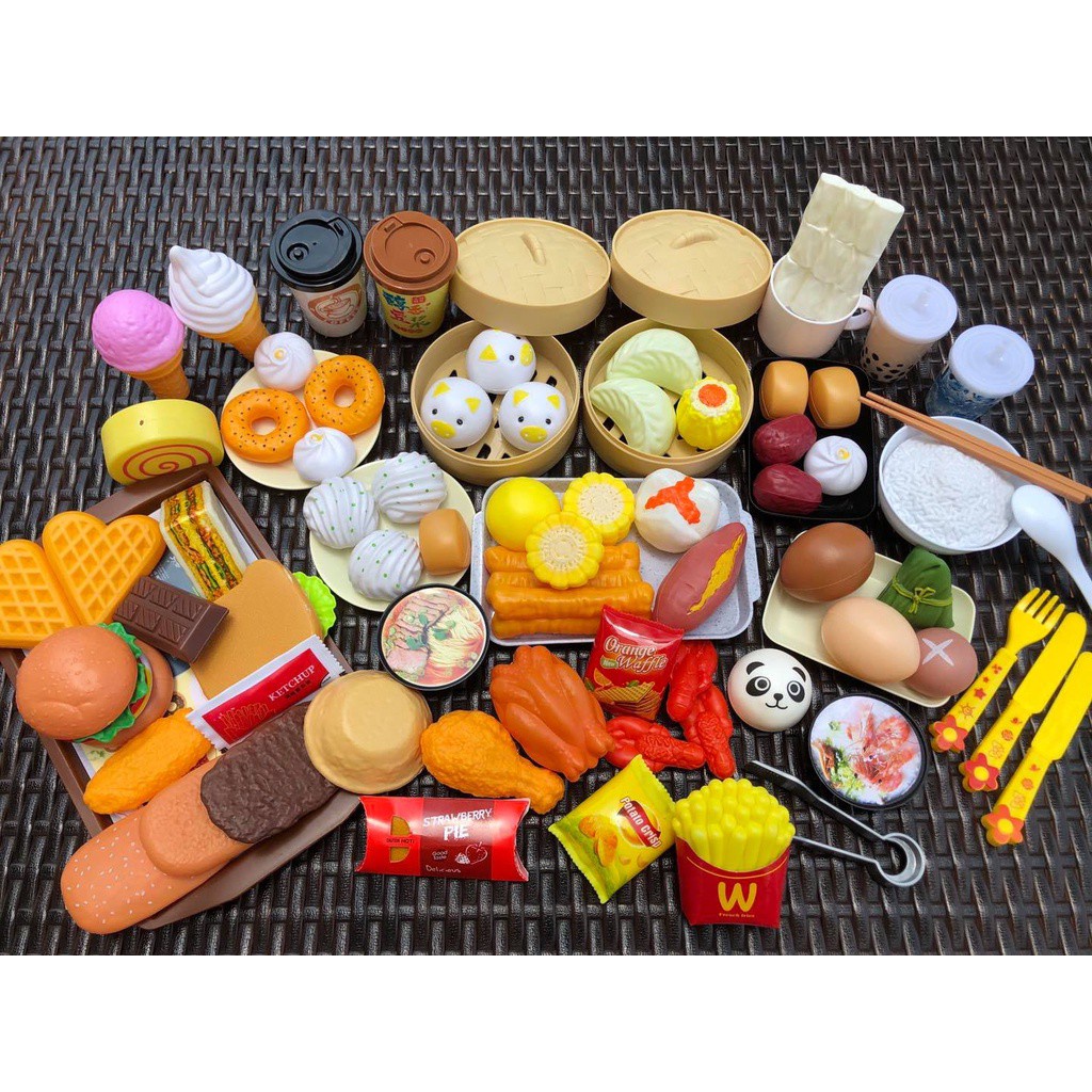 Đồ chơi nấu ăn cho bé gái Chất liệu nhựa ABS cao cấp Combo bao gồm 88 món ăn và phụ kiện như chén, dĩa,khay hanhphucmart